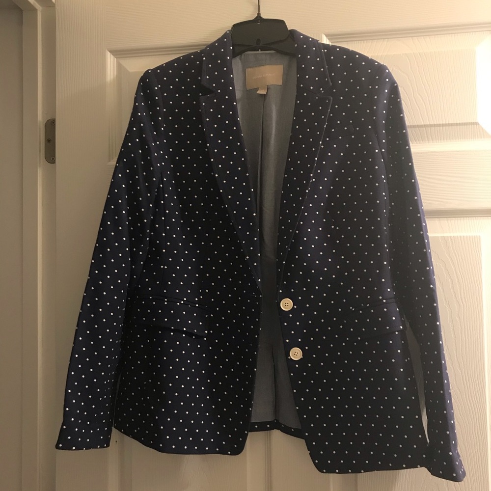Banana Republic Navy, white polka dot blazer EUC